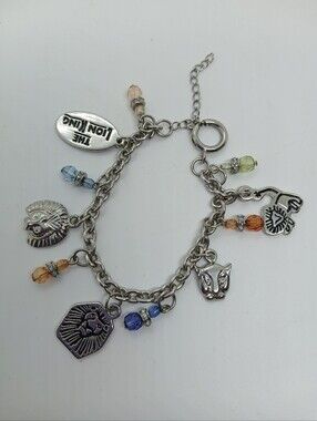 ​Disney The Lion King Charm Bracelet Silver Tone Crystal Bead Adjustable OS